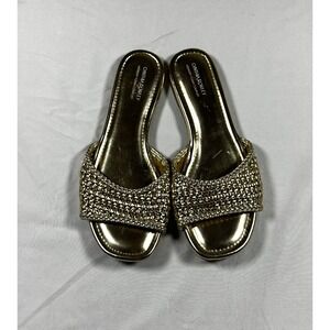 Cynthia Rowley Journey Gold Metallic Woven Slide Sandals Memory Foam Womens 8.5M